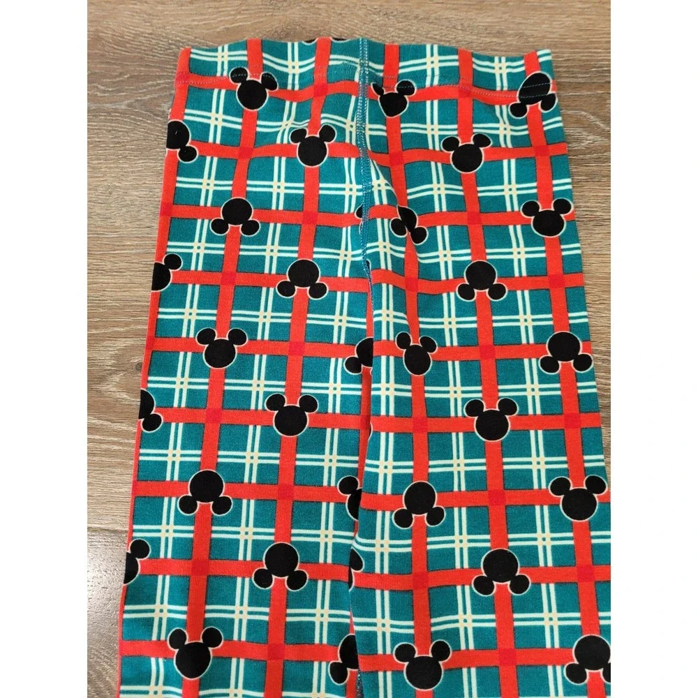 Hanna‎ Andersson Disney Mickey Mouse Plaid Pajama Pants Christmas Red Teal 10 #R